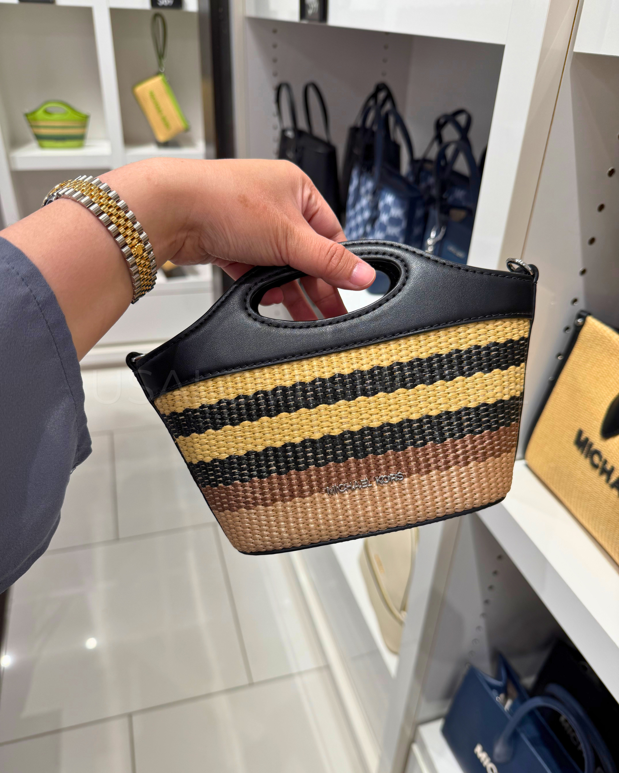 Michael Kors Small Striped Woven Tatum Shoulder Bag in Black: The Perfect Blend of Chic and Everyday Style