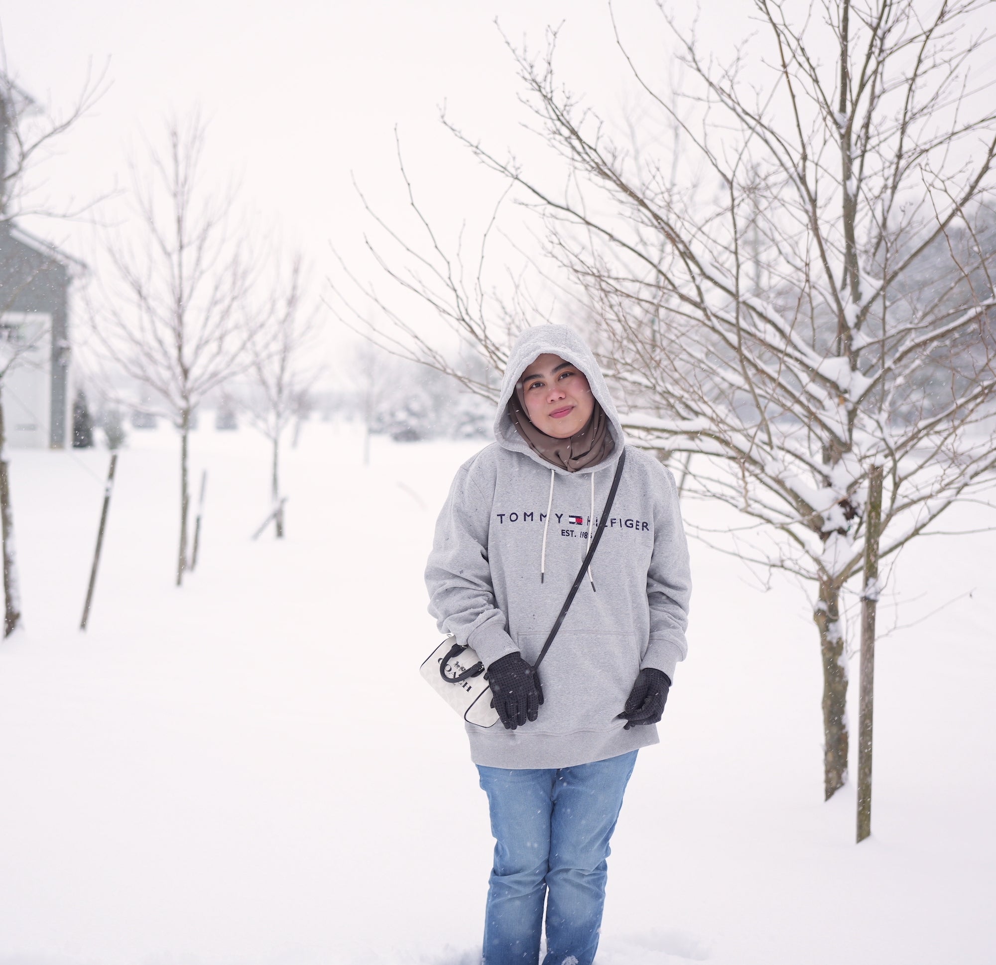 messenger bag in snow