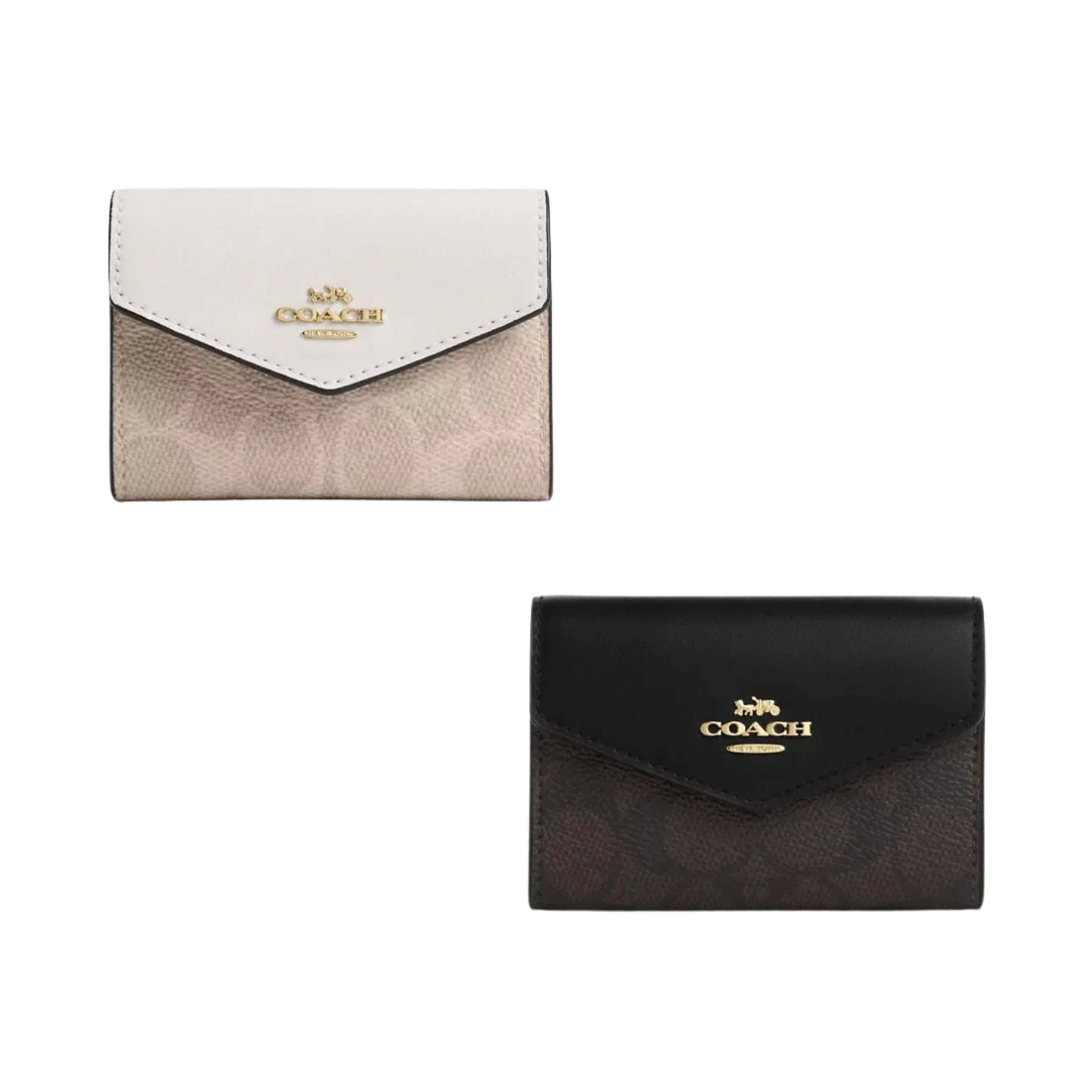 COACH Flap Card Case In Signature Canvas in Sand/Chalk (CZ272)
