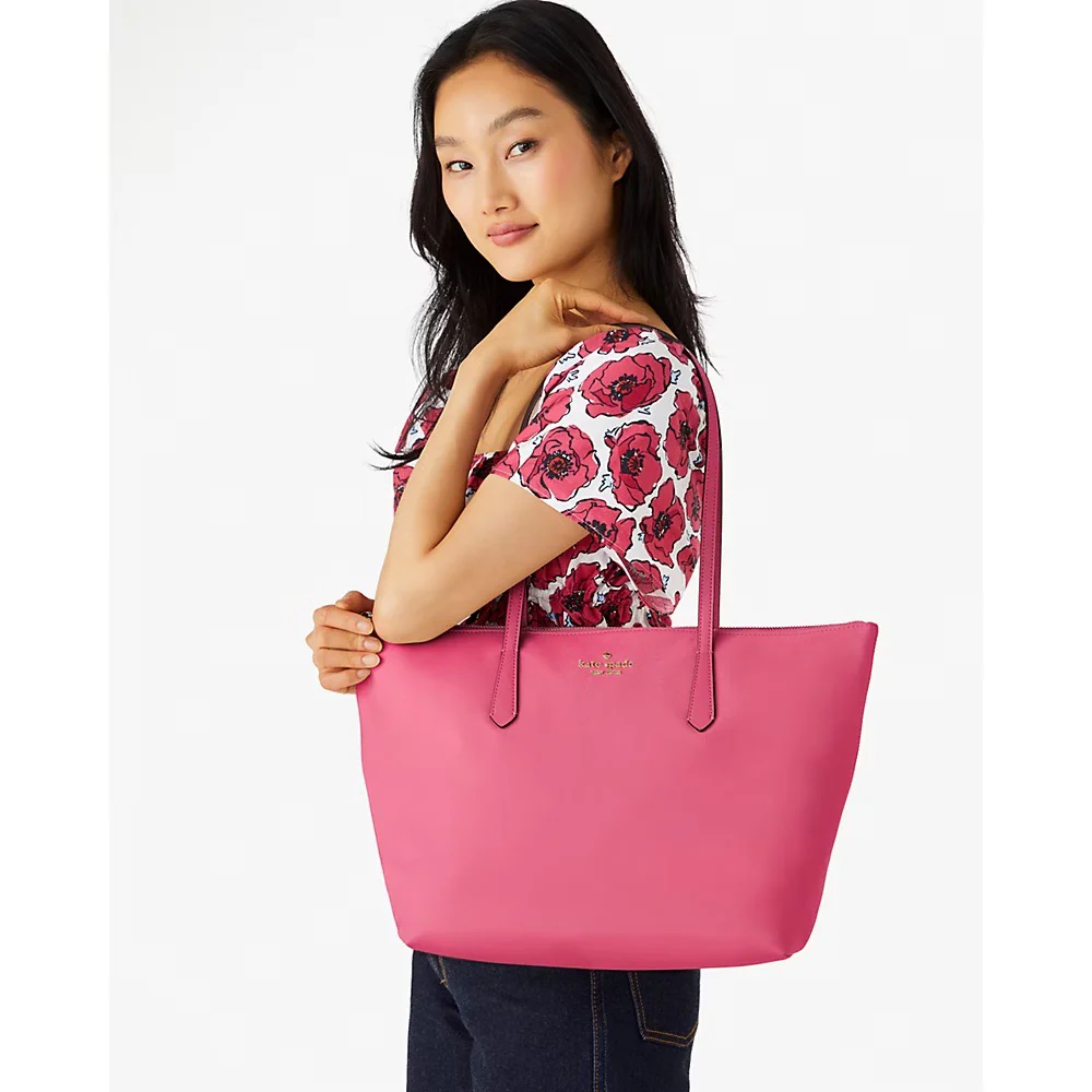 ✨ Introducing the Kate Spade Kitt Nylon Medium Tote in Rose Oil