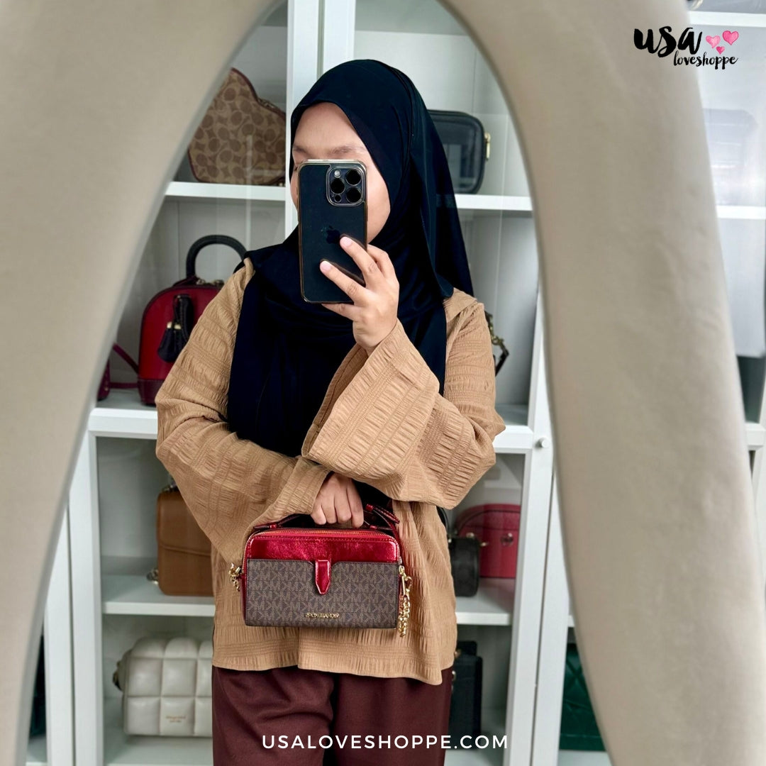 Elevate Your Style with the Michael Kors Medium Double Zip Phone Crossbody in Crimson