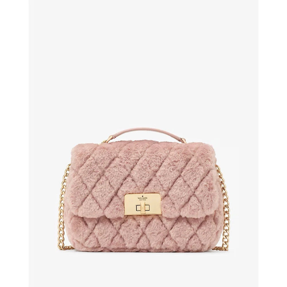 Discover Luxury for Less: The Kate Spade Carey Faux Fur Small Flap Crossbody in Rose Smoke