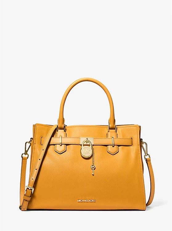 Step into Style Michael Kors Hamilton Medium Leather Satchel in Golde