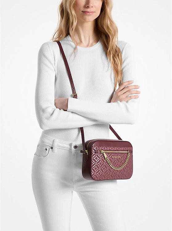 Embrace Elegance with the Michael Kors Jet Set Large Metallic Logo Jacquard Crossbody Bag