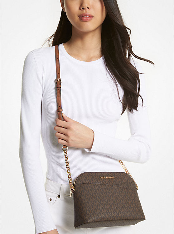 The Everyday Crossbody You'll Never Regret Buying: Michael Kors Jet Set Travel Medium Dome Crossbody in Signature Brown (35F1GTVC6B)
