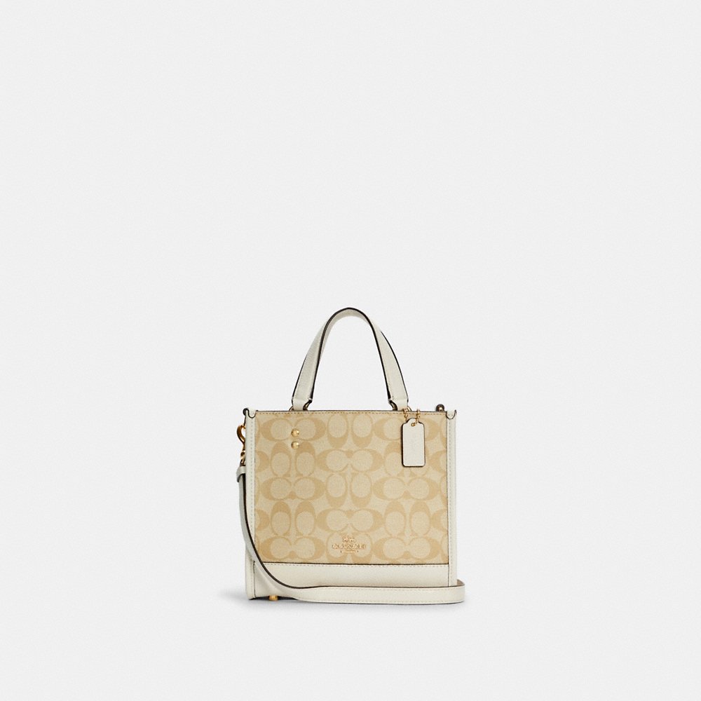 C0ACH Dempsey Tote 22 in Sig Canvas in Light Khaki/Chalk (C5122) (Coated canvas)