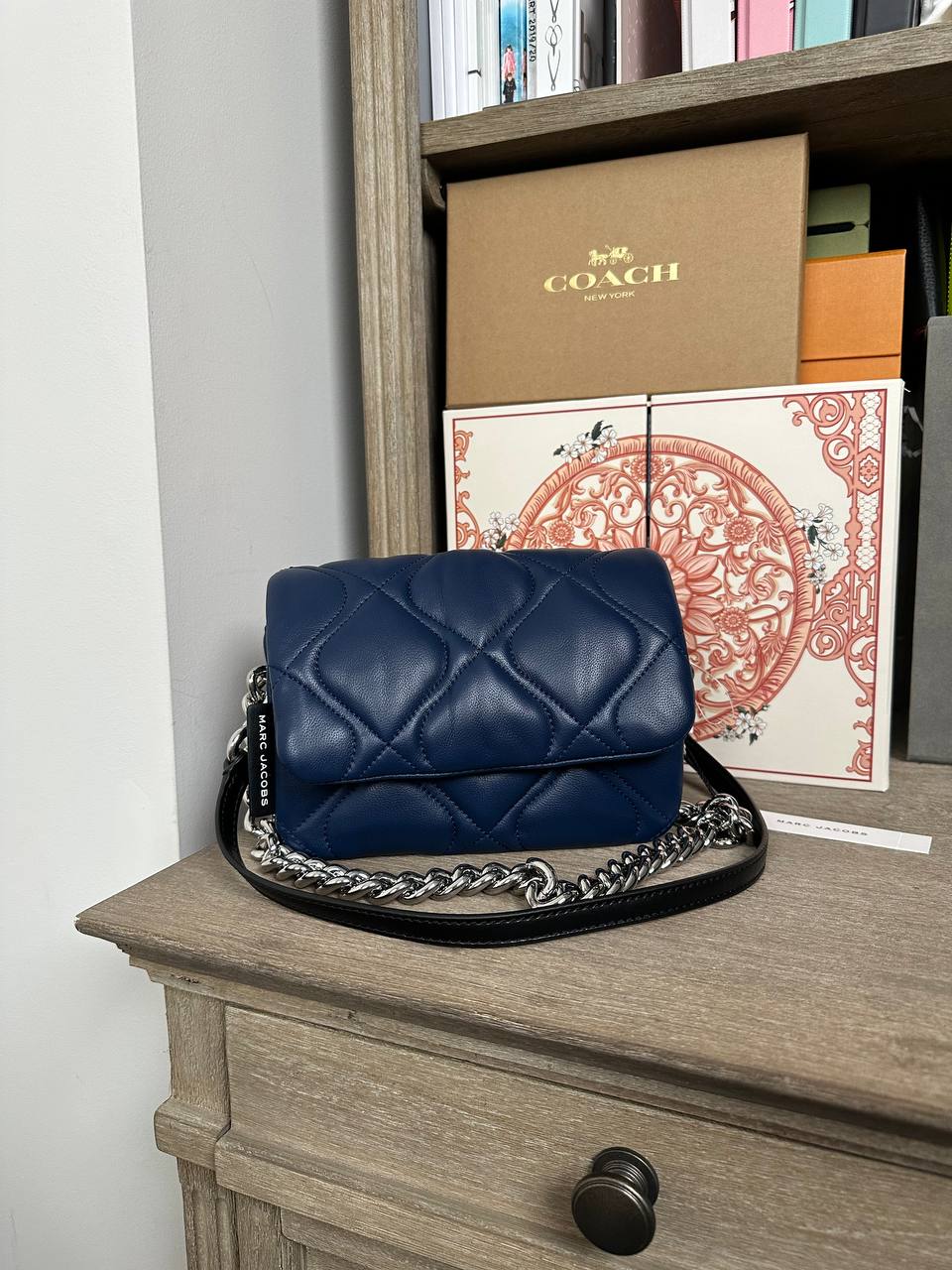 MJ Pillow Quilted Leather Small Shoulder Bag in Azure Blue (H949L01RE22-419)