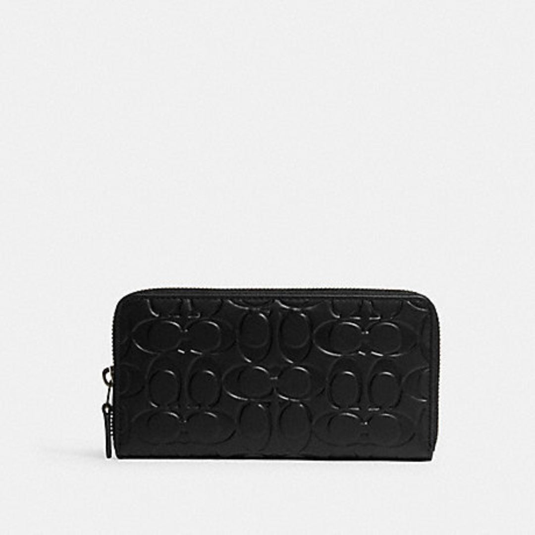 C0ACH Accordion Signature Embossed Leather Wallet in Black (CE551)