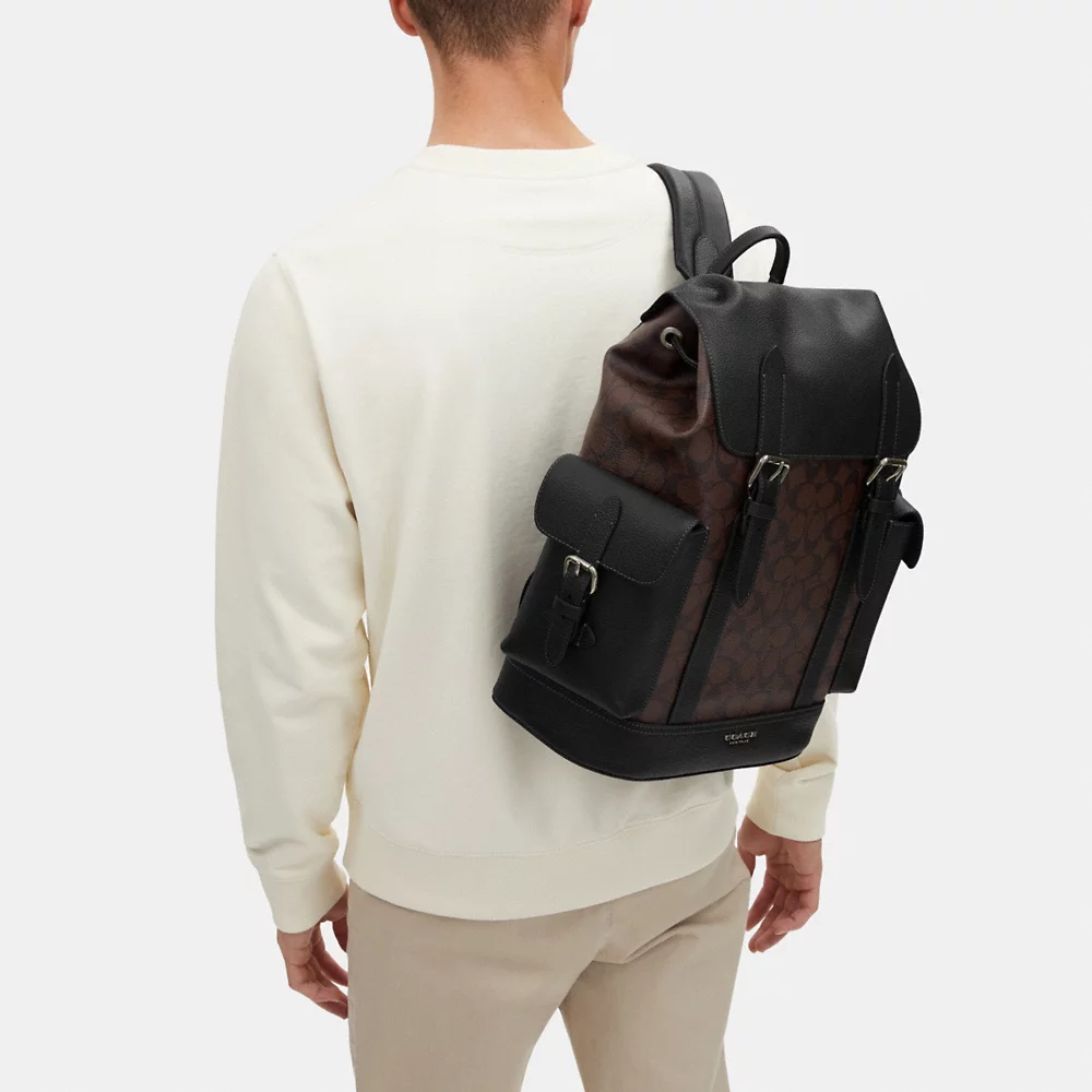 COACH Men Hudson Backpack In Signature Canvas In Mahogany Black (CR388)