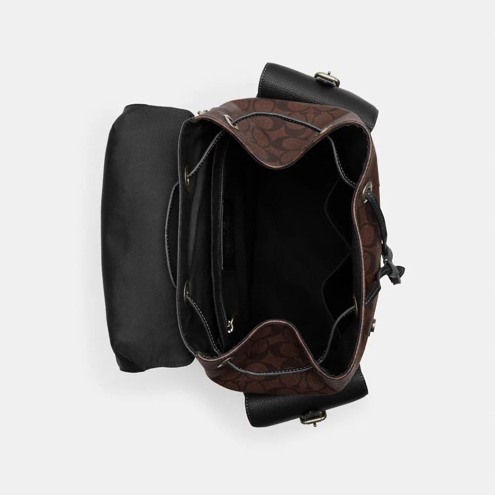 COACH Men Hudson Backpack In Signature Canvas In Mahogany Black (CR388)