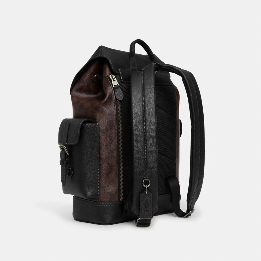 COACH Men Hudson Backpack In Signature Canvas In Mahogany Black (CR388)