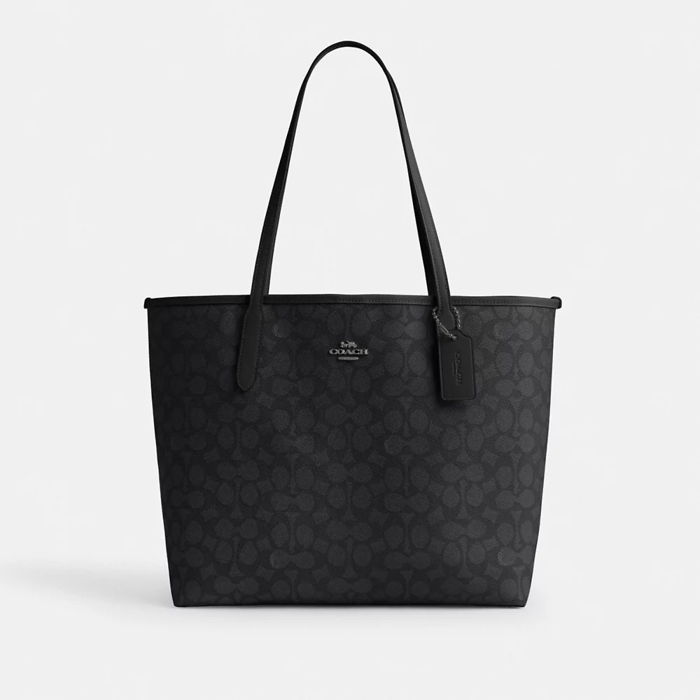 COACH Bag Malaysia COACH City Tote Bag In Signature Canvas In Charcoal Black CV976