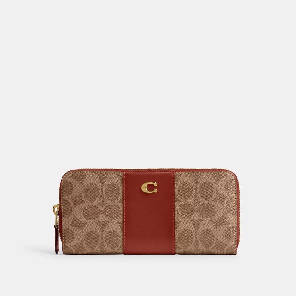 COACH Essential Slim Accordion Zip Wallet In Signature Canvas in Tan/Rust (CS031)