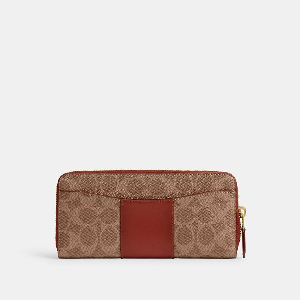 COACH Essential Slim Accordion Zip Wallet In Signature Canvas in Tan/Rust (CS031)