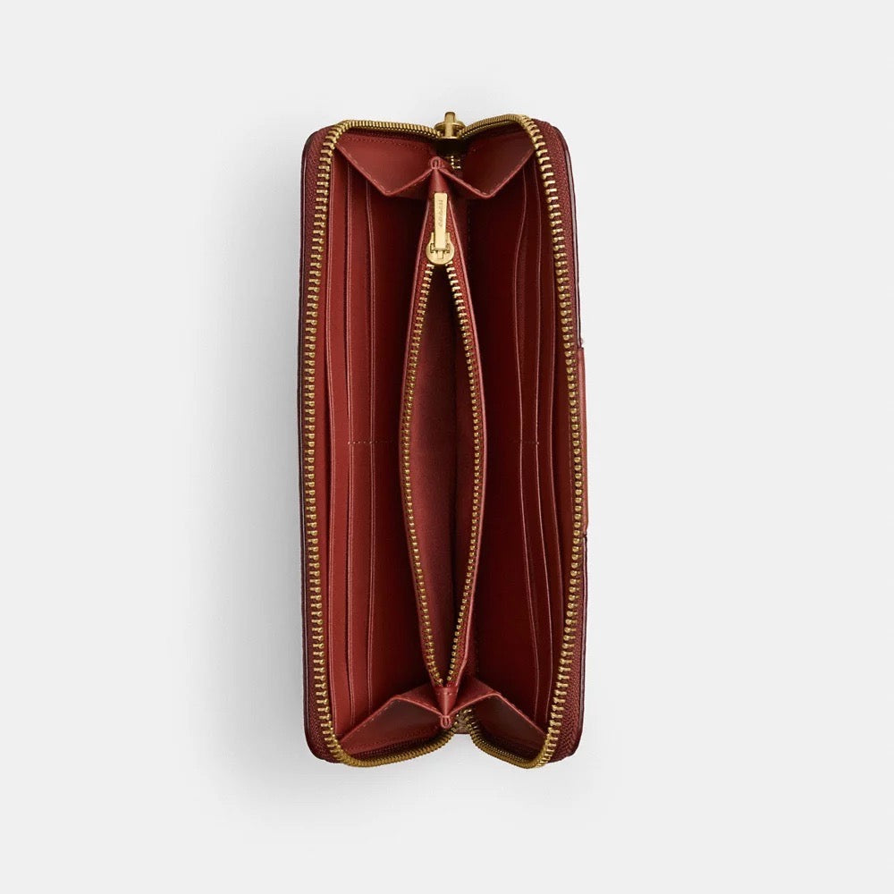 COACH Essential Slim Accordion Zip Wallet In Signature Canvas in Tan/Rust (CS031)
