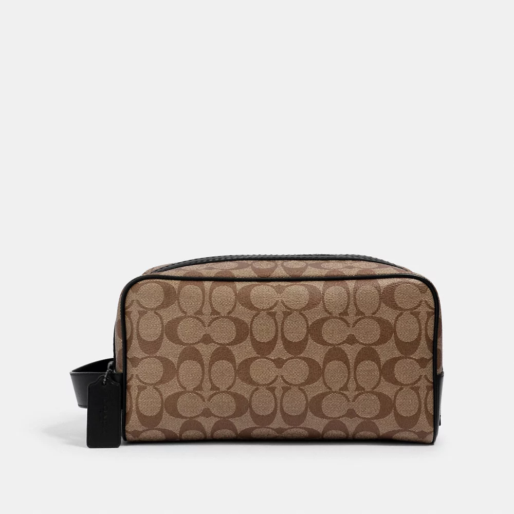 COACH Bag Malaysia COACH Large Travel Kit In Signature Canvas In Tan Black 2706