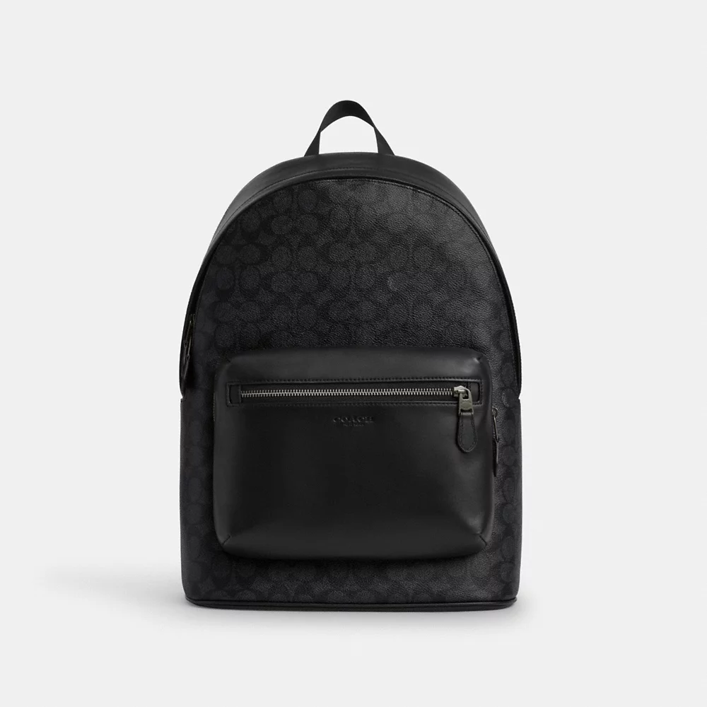 COACH Bag Malaysia COACH West Backpack In Signature Canvas In Charcoal Black CV925