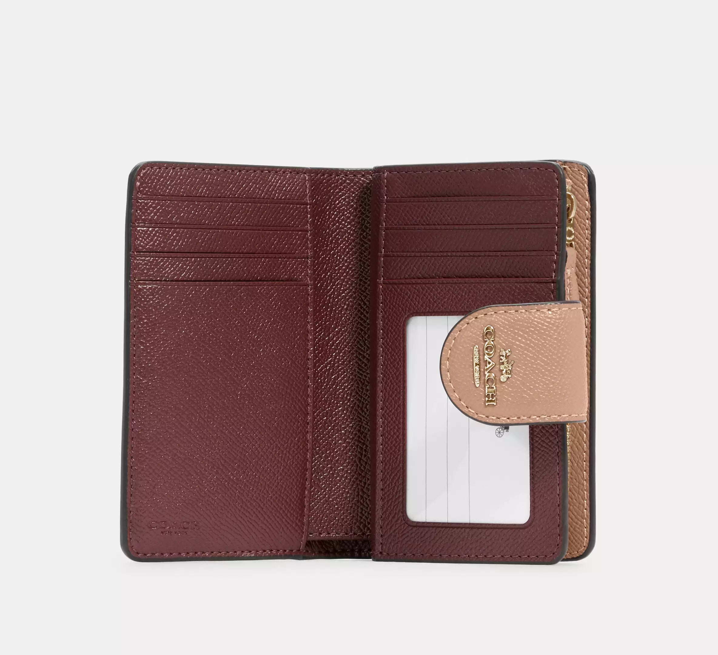 C0ACH Crossgrain Leather Medium Corner Zip Wallet in Taupe (6390)