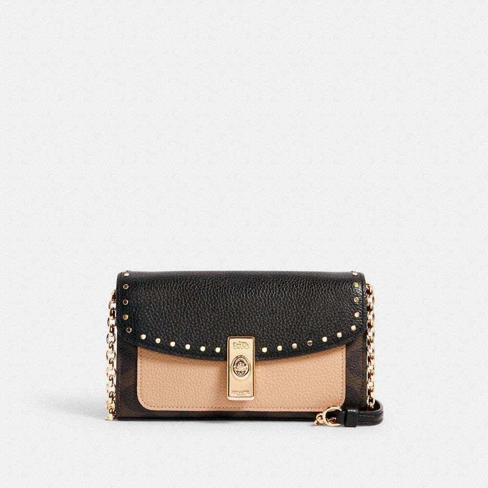 C0ACH Lane Crossbody In Signature Canvas With Rivets in Brown Taupe Multi (C1723)