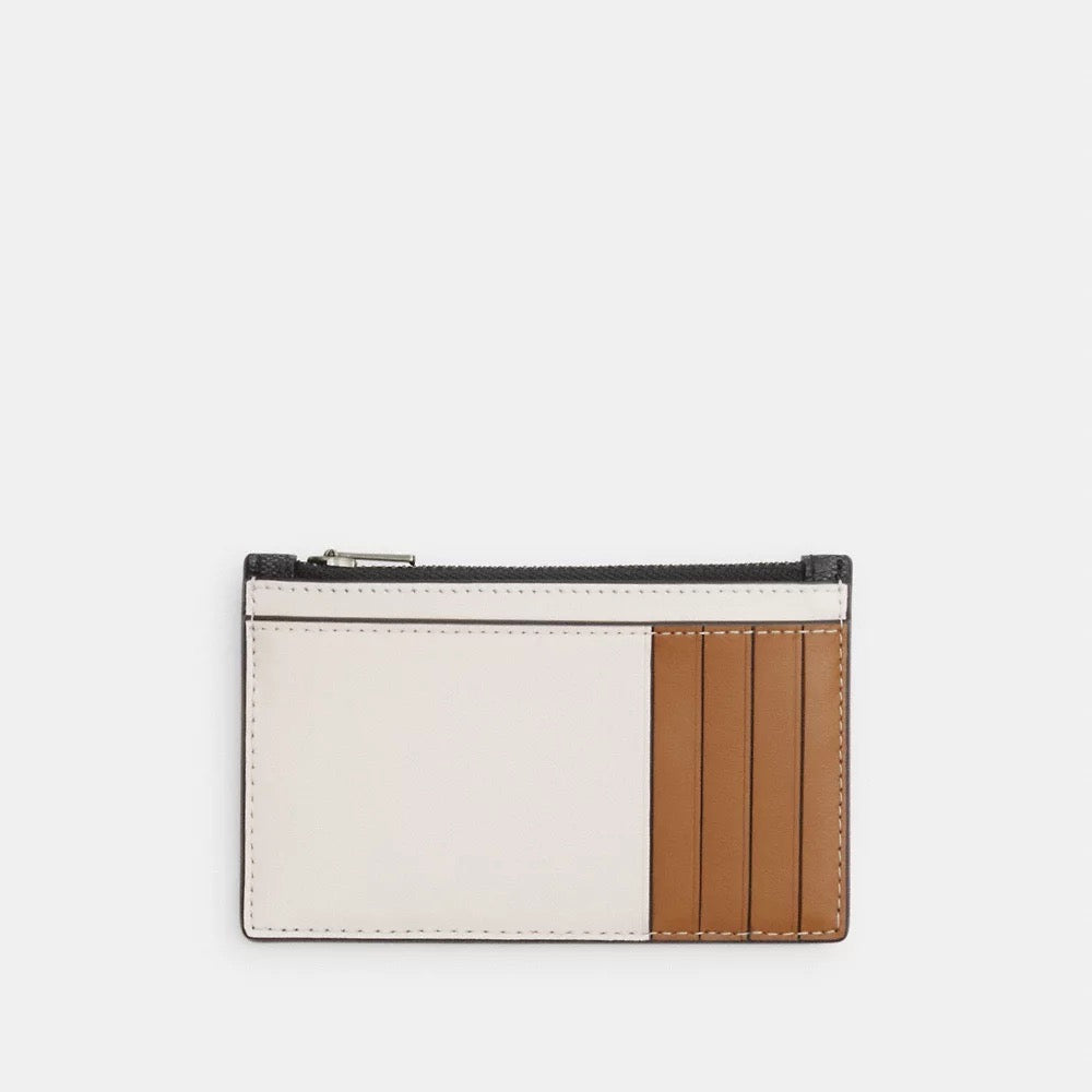 [INCOMING ETA END MAY 2024] C0ACH Zip Card Case In Colorblock Signature Canvas in Charcoal/Light Saddle/Chalk (CR407)