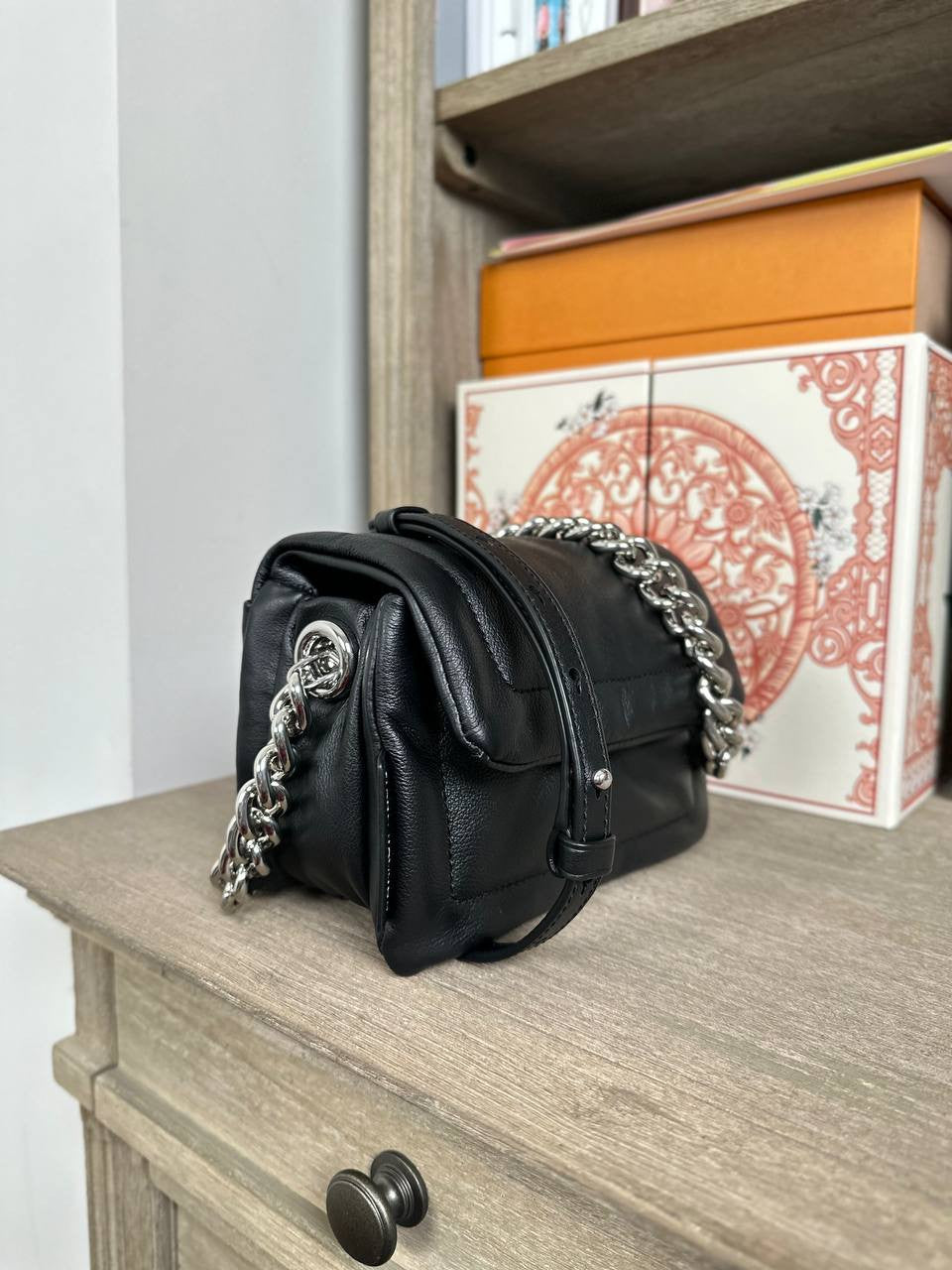 MJ Pillow Soft Leather Small Shoulder Bag in Black (H913L01RE22-001)
