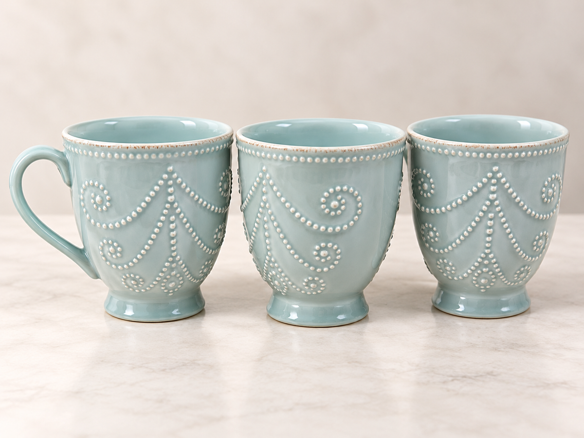 Lenox French Perle Ice Blue Stoneware Mugs – 3 Pieces