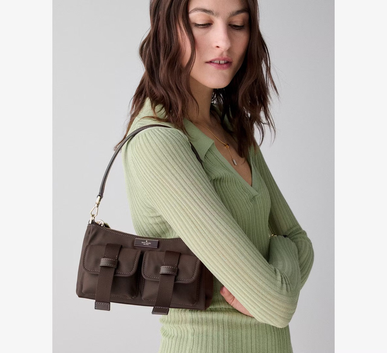 [READY STOCK MY[ Kate Spade Carter Nylon Cargo Crossbody Bag in Hot Fudge (KN673)