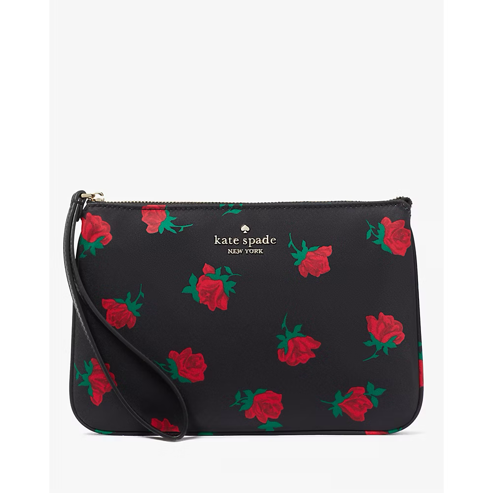 Kate Spade Bag Malaysia Kate Spade Chelsea Rose Toss Printed Medium Wristlet Pouch in Black Multi KE615