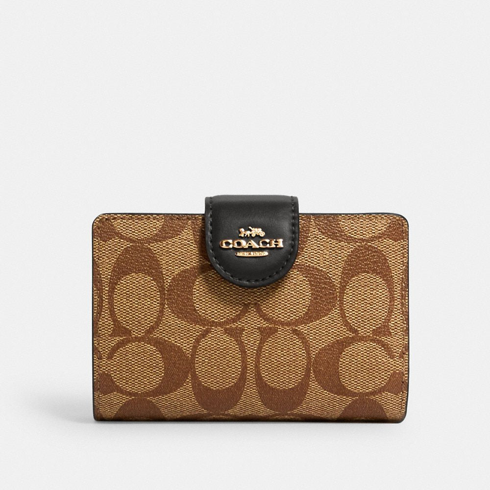 C0ach Signature Medium Corner Zip Wallet in Khaki/Black (C0082)