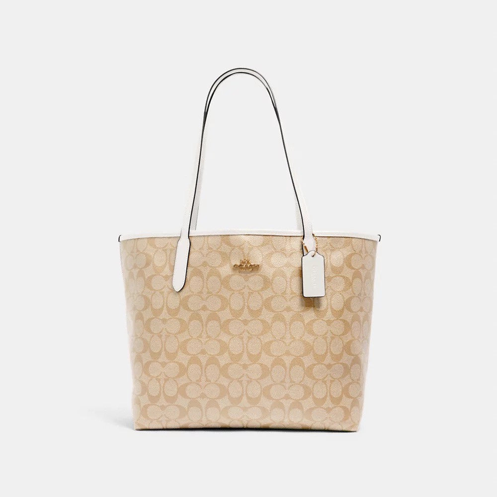 Coach Bag Malaysia Coach City Tote In Signature Canvas in Light Khaki Chalk (5696)