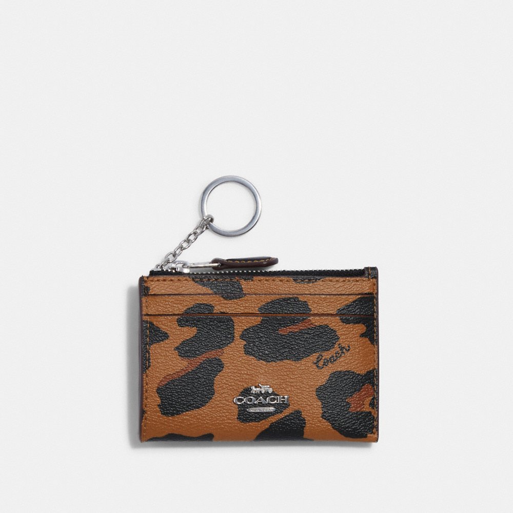 C0ACH Mini Skinny Id Case With Leopard Print in Light Saddle Multi (CC870)