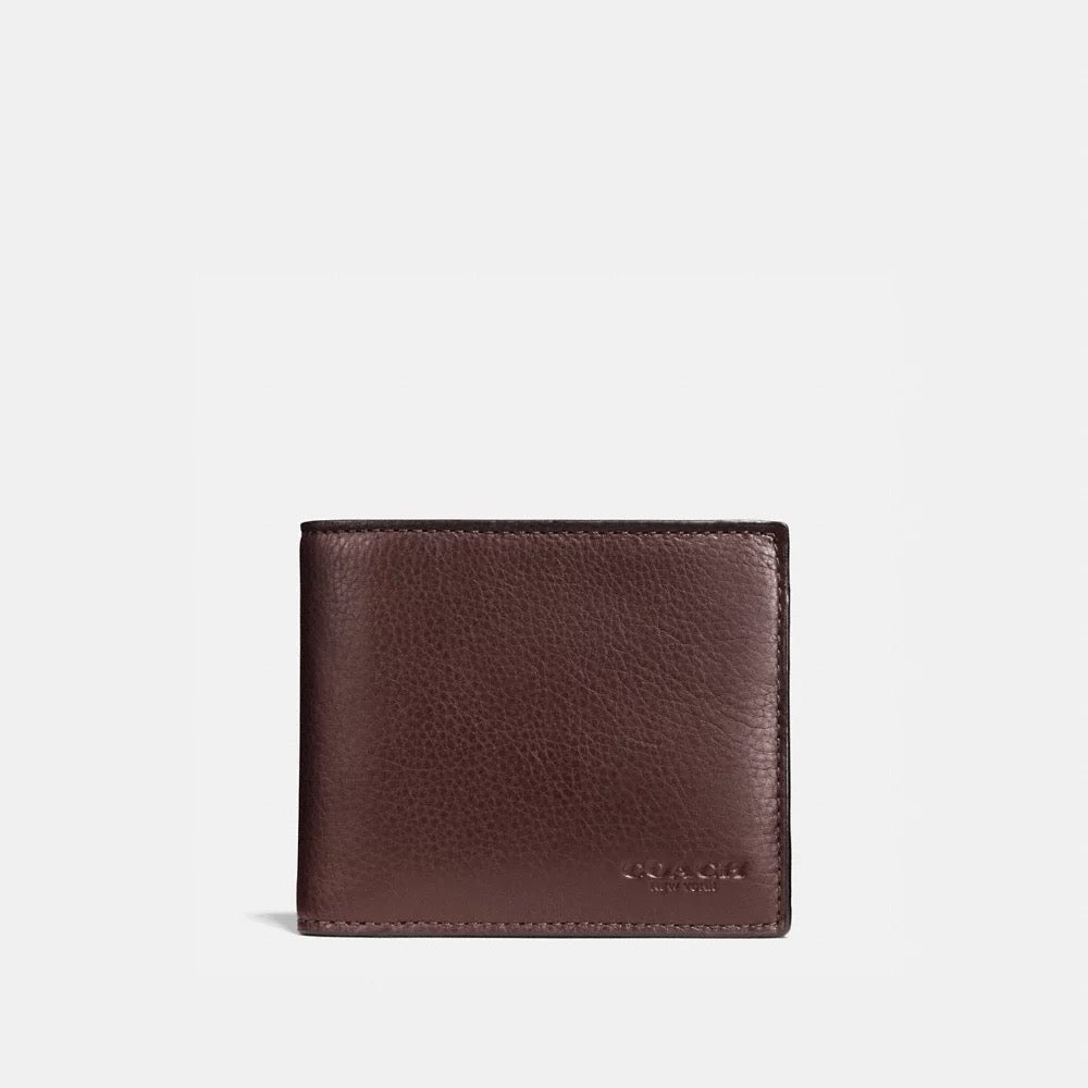 Coach Men Compact ID Sport Calf Leather Wallet in Mahogany (F74991)
