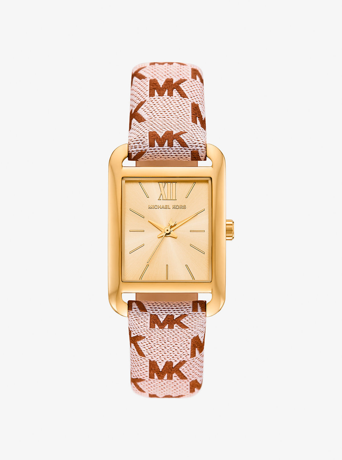 MICHAEL KORS Gold-Tone Logo Tan Leather Watch Michael Kors Gold Tone Square Watch with Leather Strap main image 3