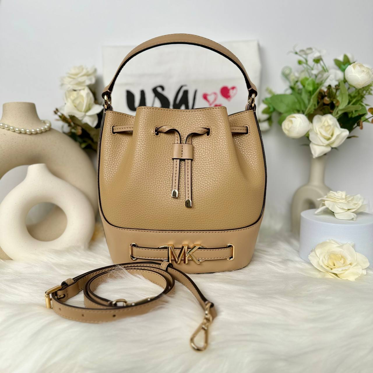Michael Kors Bag Malaysia Michael Kors Reed Medium Logo Bucket Bag in Camel 35S3G6RM8T