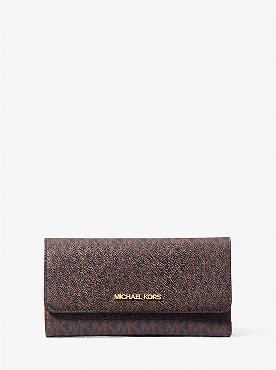 Michael Kors Bag Malaysia Michael Kors Jet Set Travel Large Trifold Wallet in Signature Brown 35F8GTVF3B