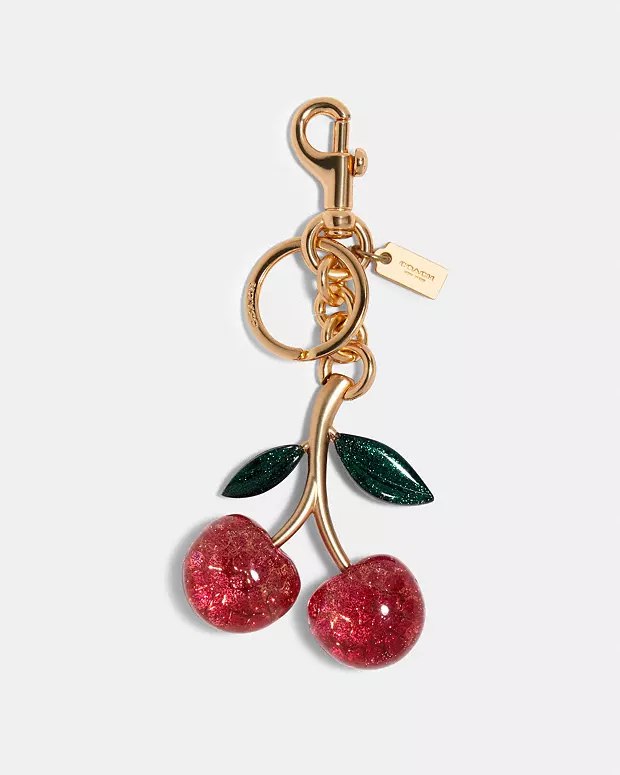 C0ACH Signature Cherry Bag Charm in Pink Multicolor (88547)