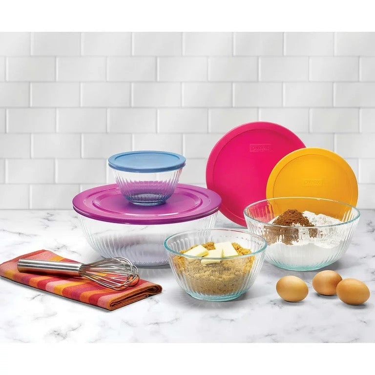 Pyrex 8-Piece Glass Mixing Bowl Set with Assorted Lids