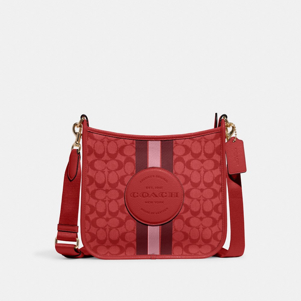 C0ACH Dempsey File Bag In Signature Jacquard With Stripe And Coach Patch in Red Apple Multi (CA195)