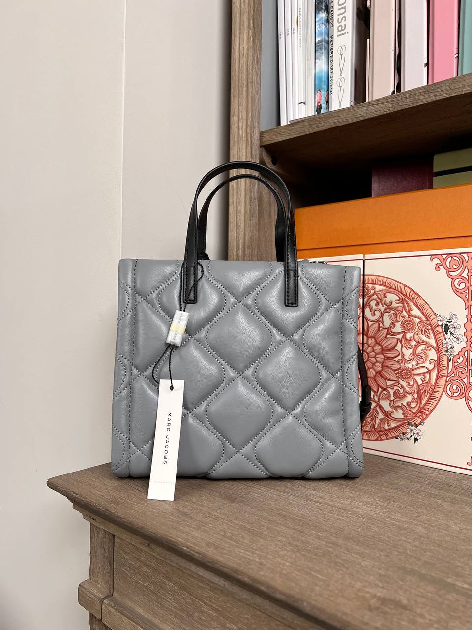 MJ Quilted Leather Mini Grind Tote Bag in Rock Grey (H047L01RE22-034)