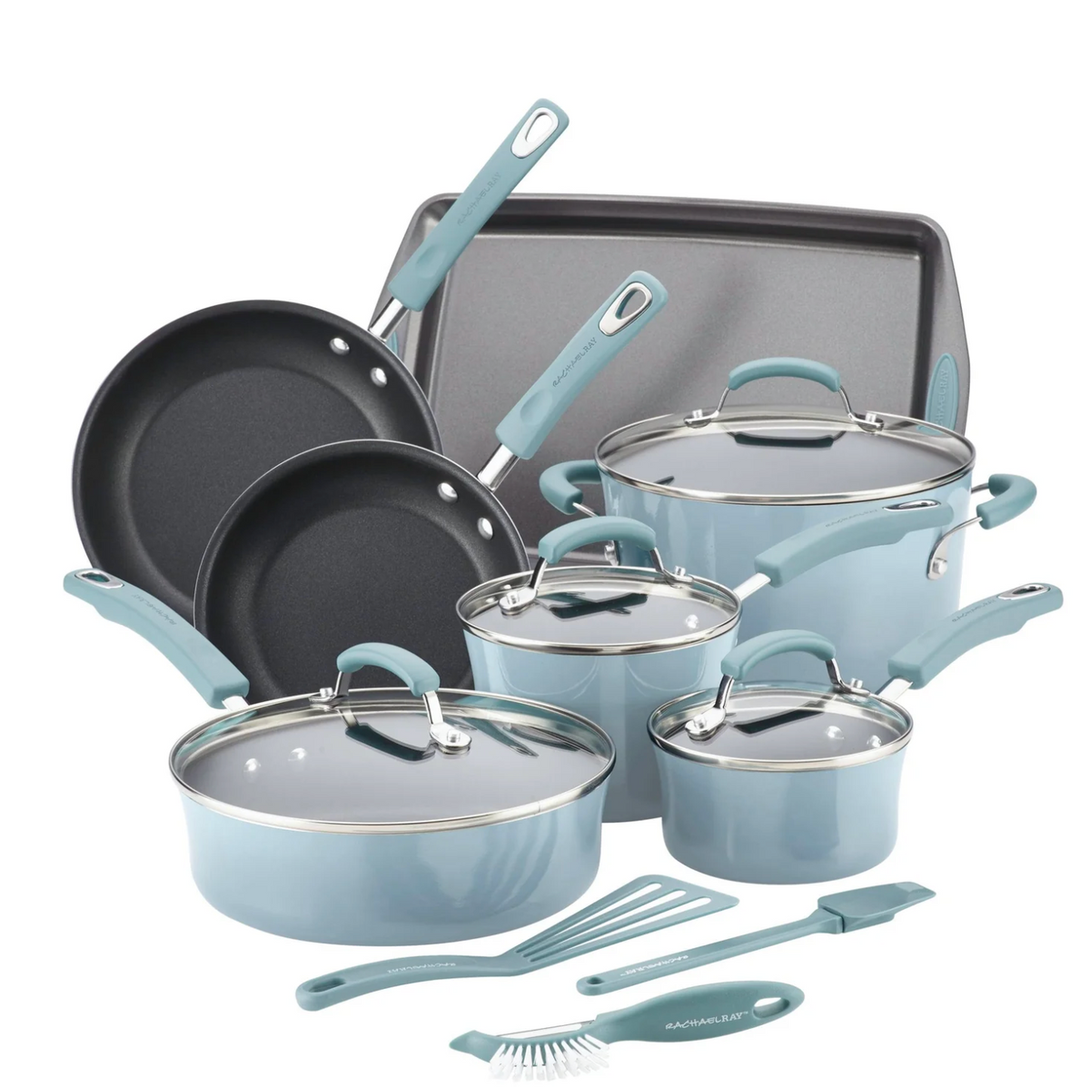 RACHEAL RAY 14-Piece Classic Brights Nonstick Cookware Set in Sky Blue