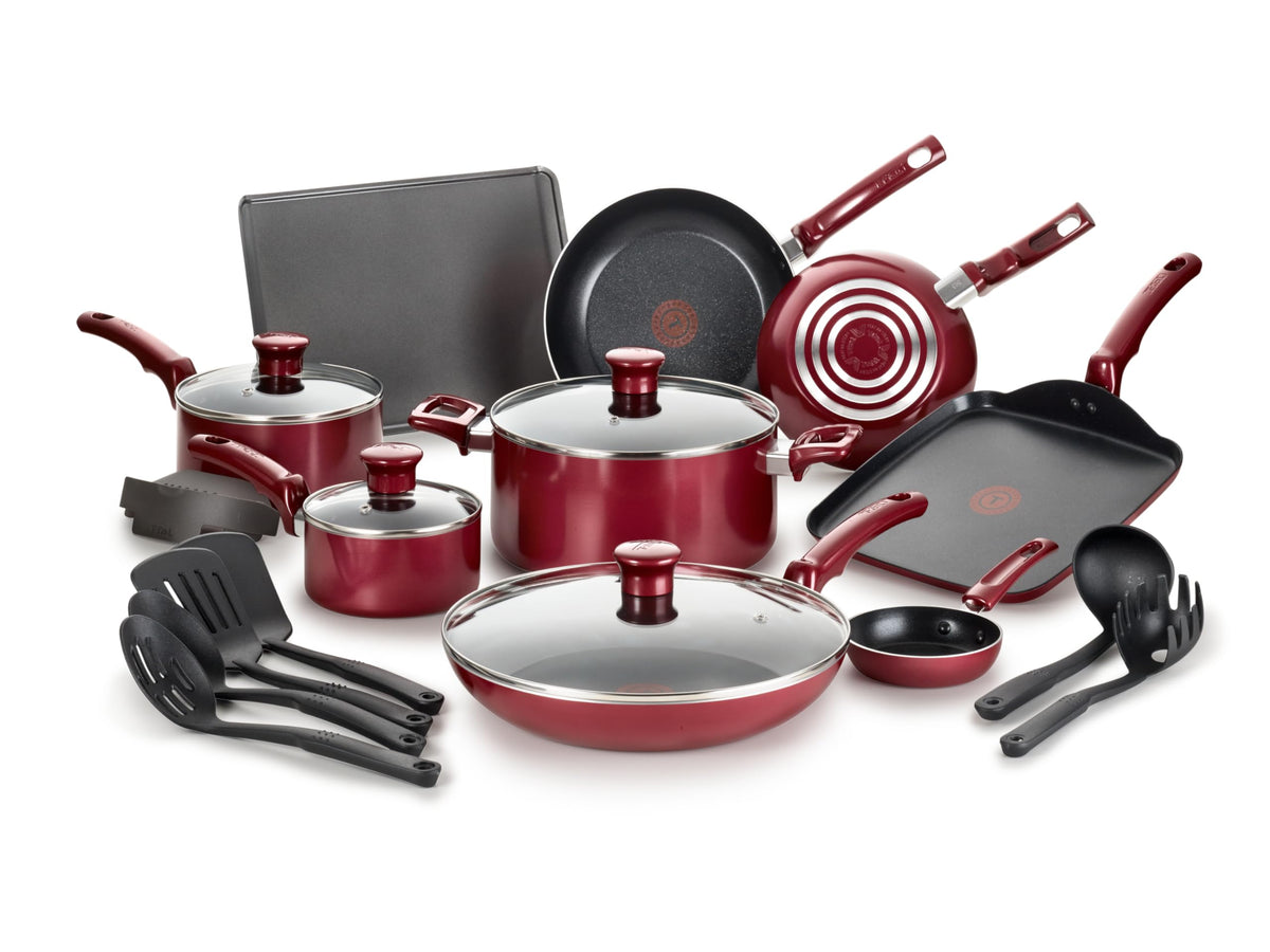 T-Fal Essentials 20-piece Cookware Set in Red