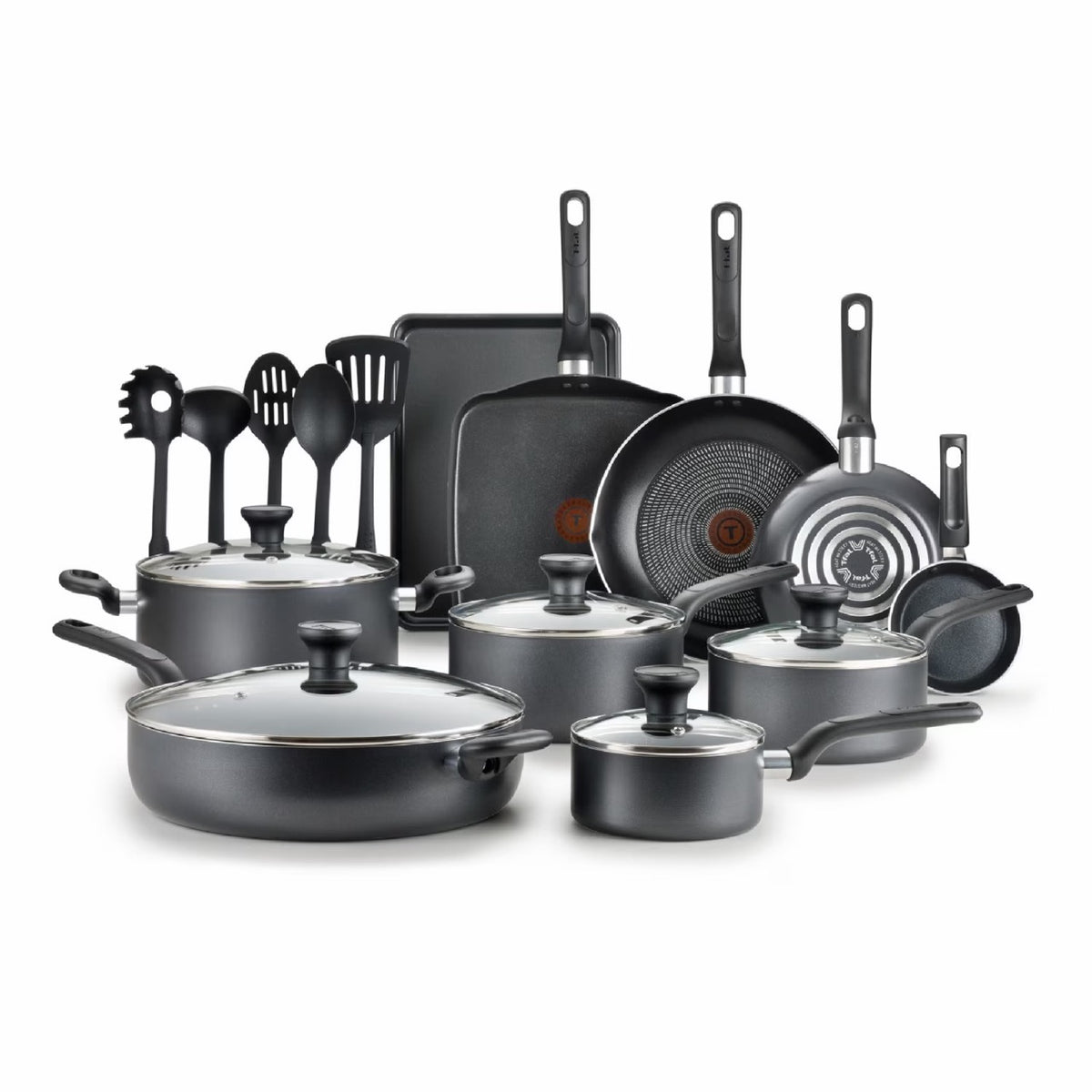 T-Fal 20-Piece Black Proglide Non-Stick Cookware Set (Open box)