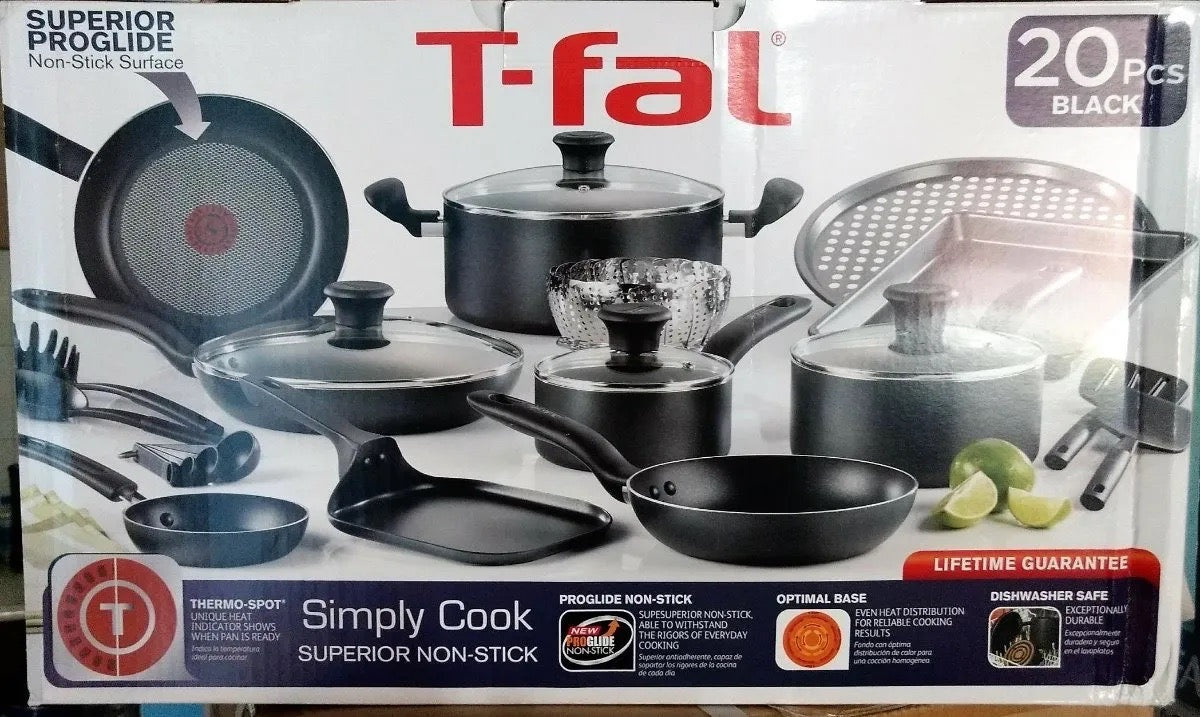 T-Fal 20-Piece Black Proglide Non-Stick Cookware Set (Open box)