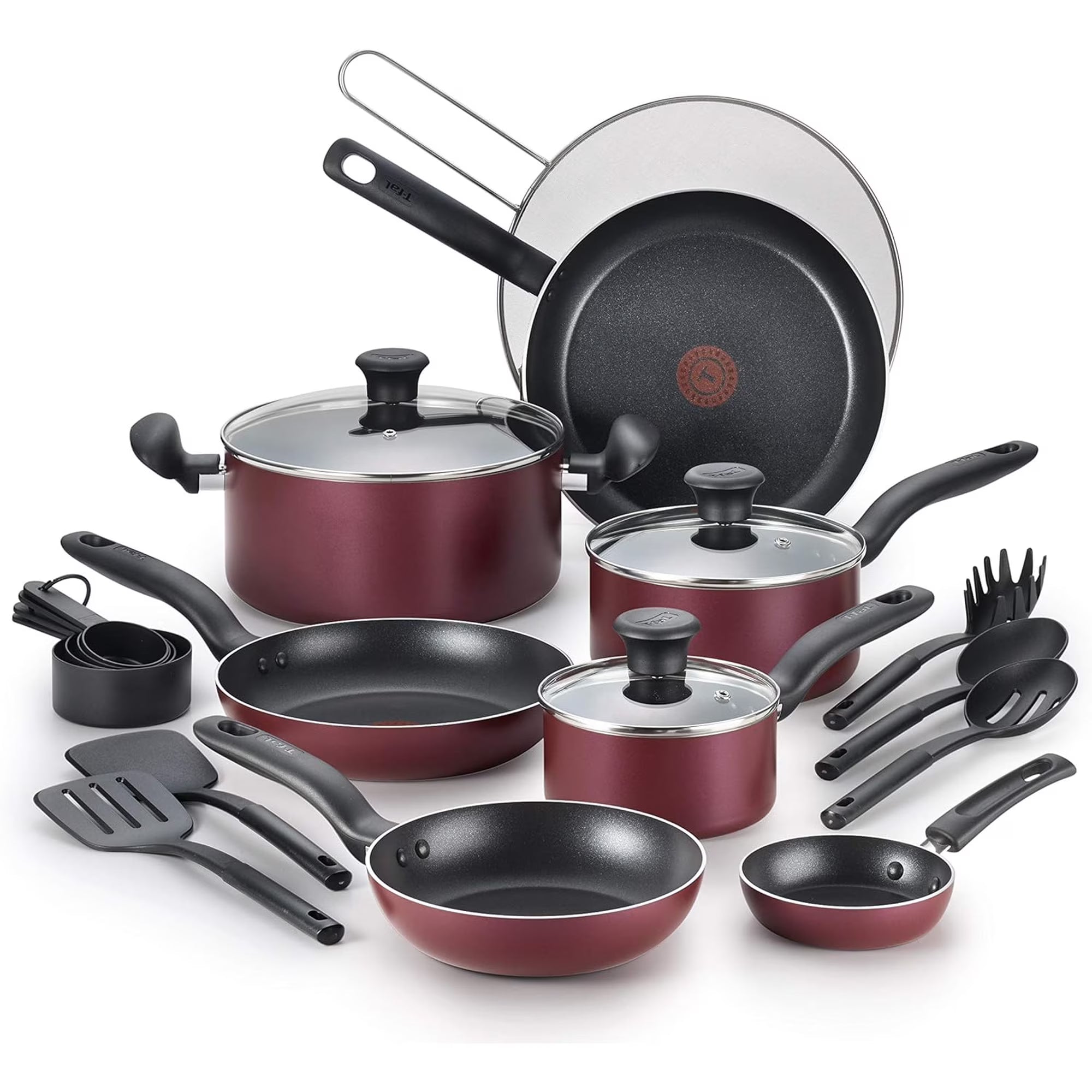 TeFal Easy Care 20-piece non-stick cookware set in red (Open Box)