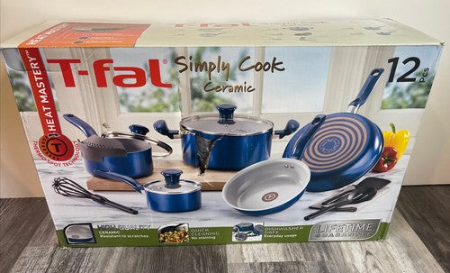 T-fal Simply Cook Ceramic 12-Piece Cookware Set in Blue