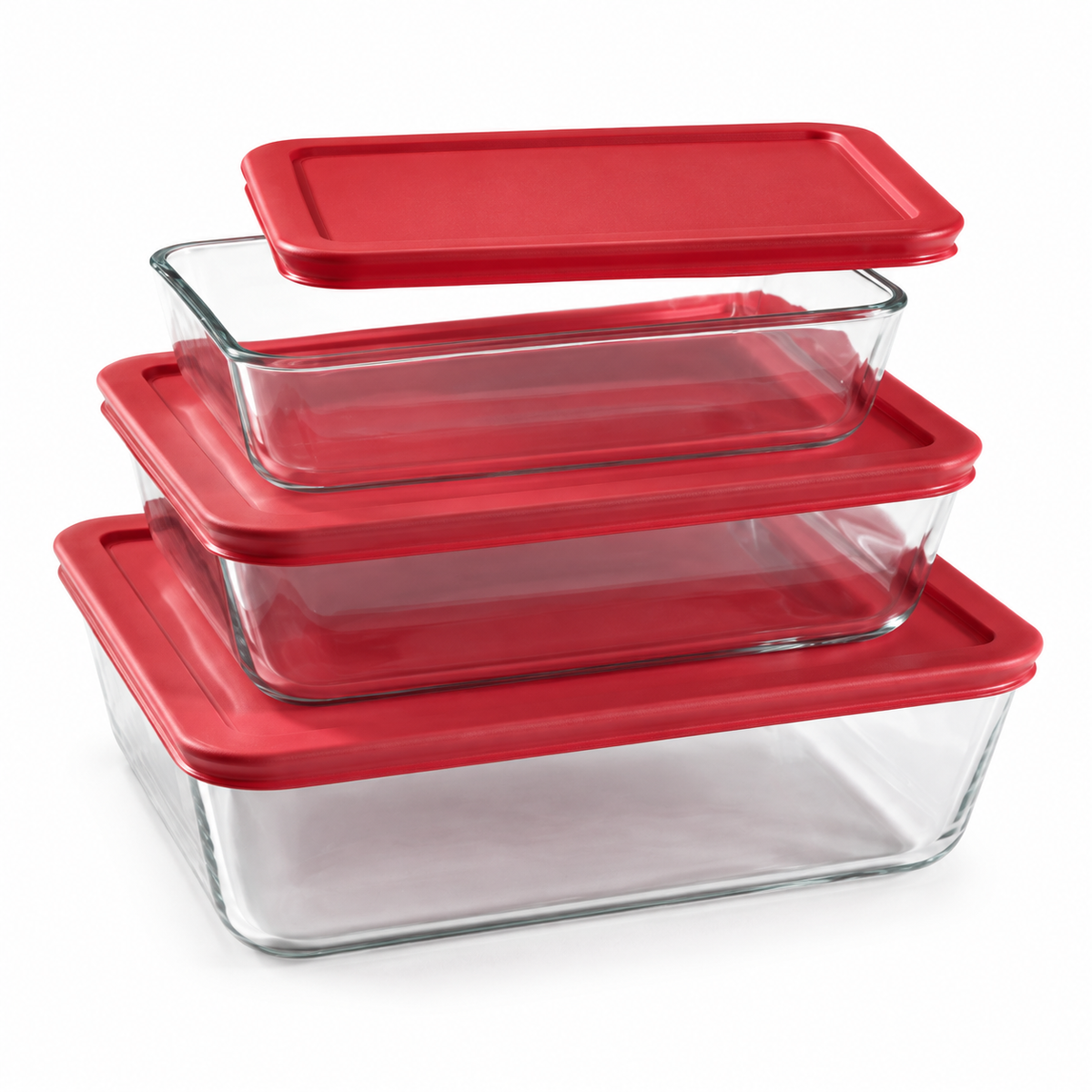 Pyrex Simply Store Value-Plus Pack 6-Piece Rectangular Glass Storage Set with Red Lids