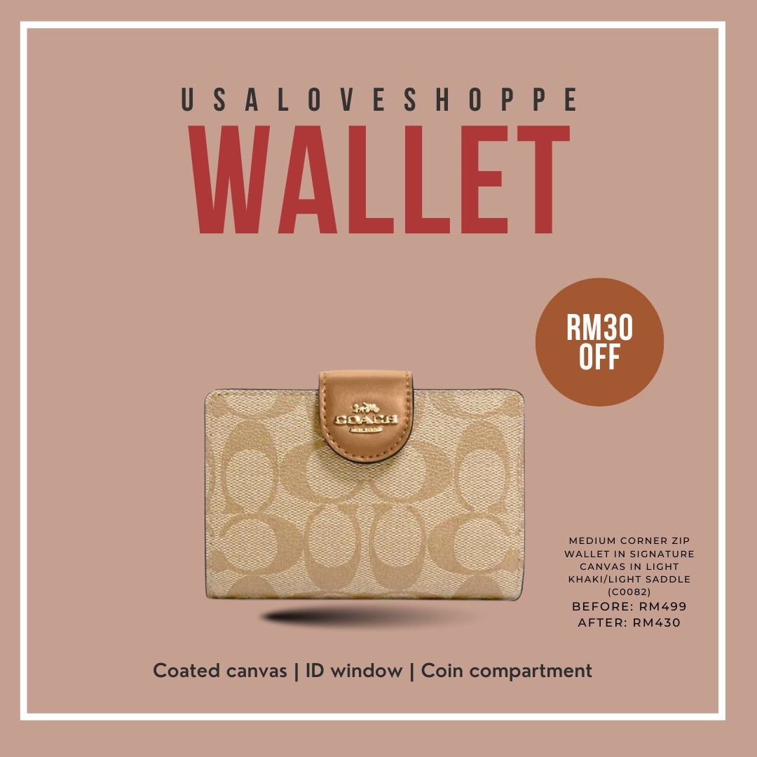 Elevate Your Style with the Coach Medium Corner Zip Wallet in Light Khaki/Light Saddle