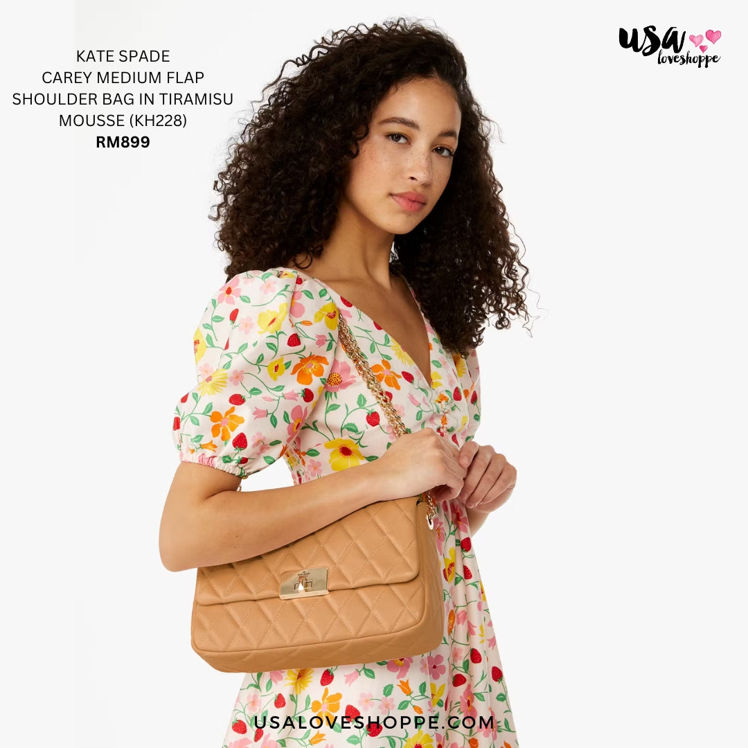 The Elegance of Authenticity: Discover the Kate Spade Carey Medium Flap Shoulder Bag in Tiramisu Mousse