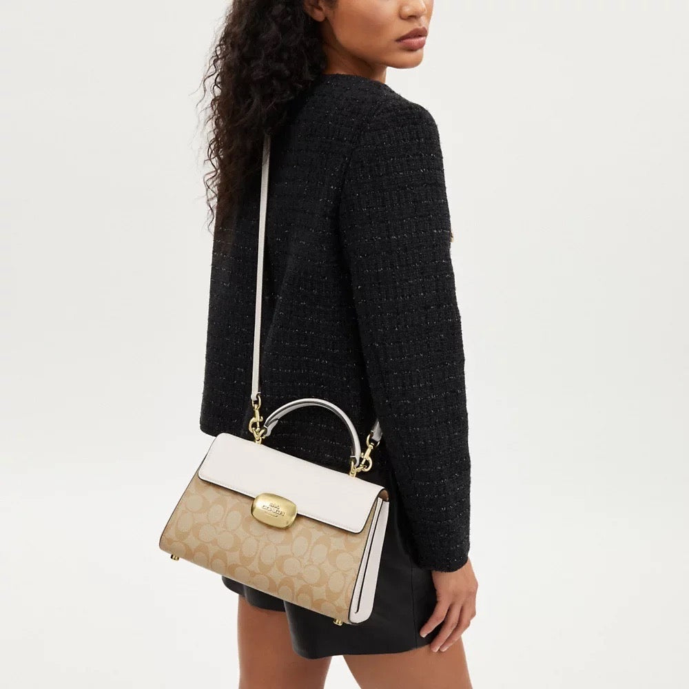 Discover the Charm of COACH Eliza Top Handle Signature Canvas in Light Khaki/Chalk