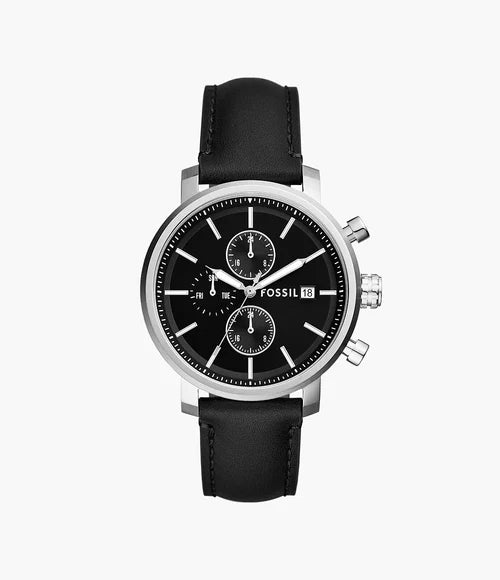 Discover the Fossil Rhett Multifunction Black LiteHide™ Leather Watch with Extra Savings